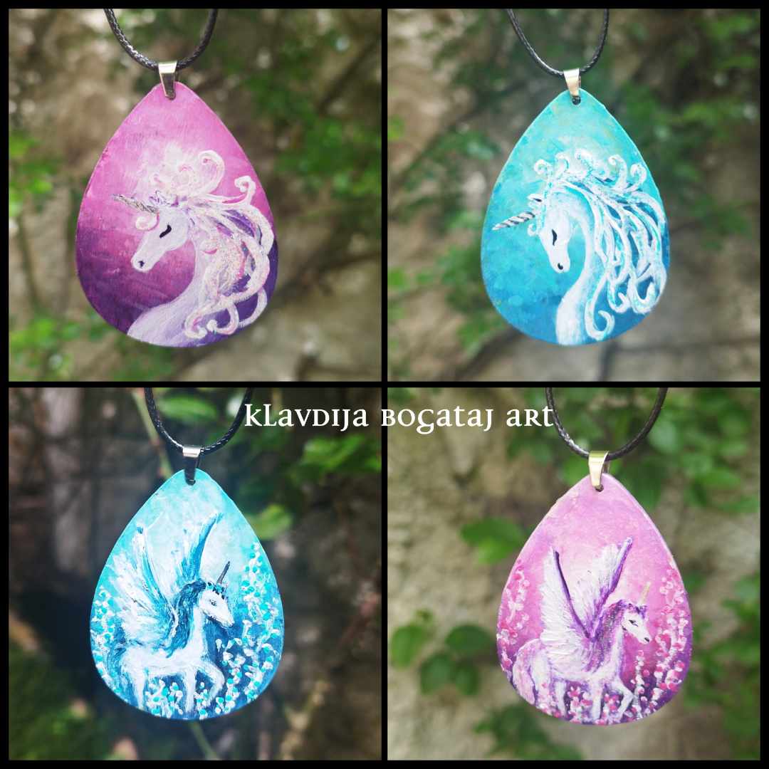 Samorog - unicorn, ročno poslikani obeski