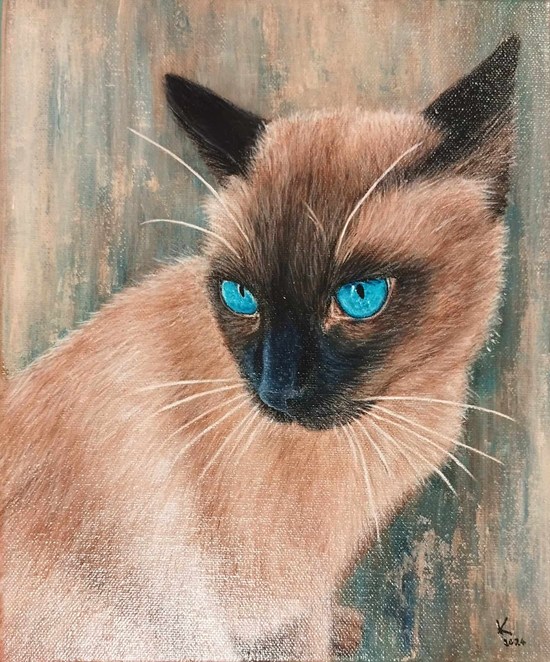 Siamska mačka, portret na platnu