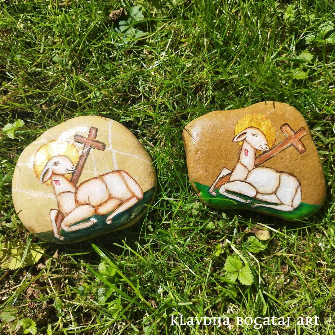 Velikonočno jagnje - poslikava na kamnu