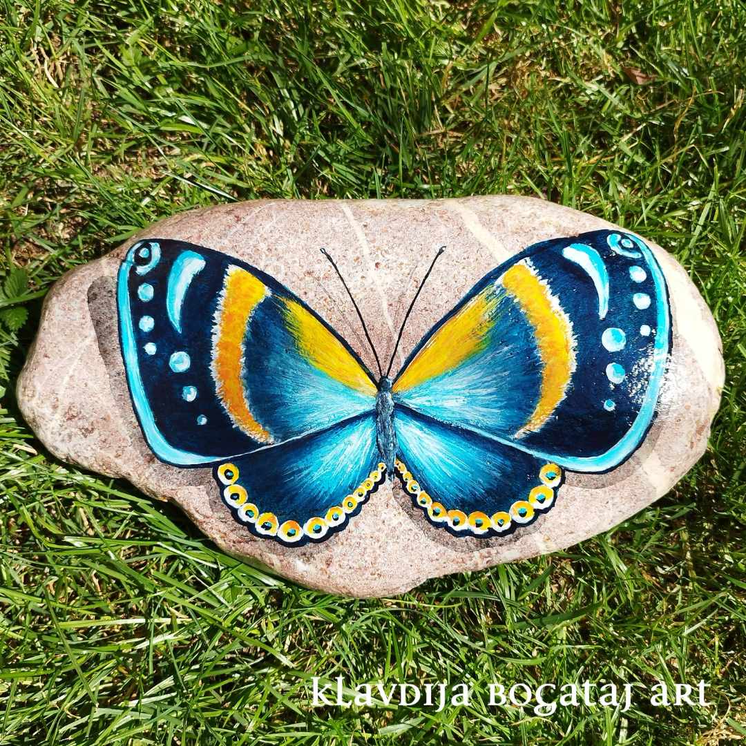 Poslikano kamenje moder metulj