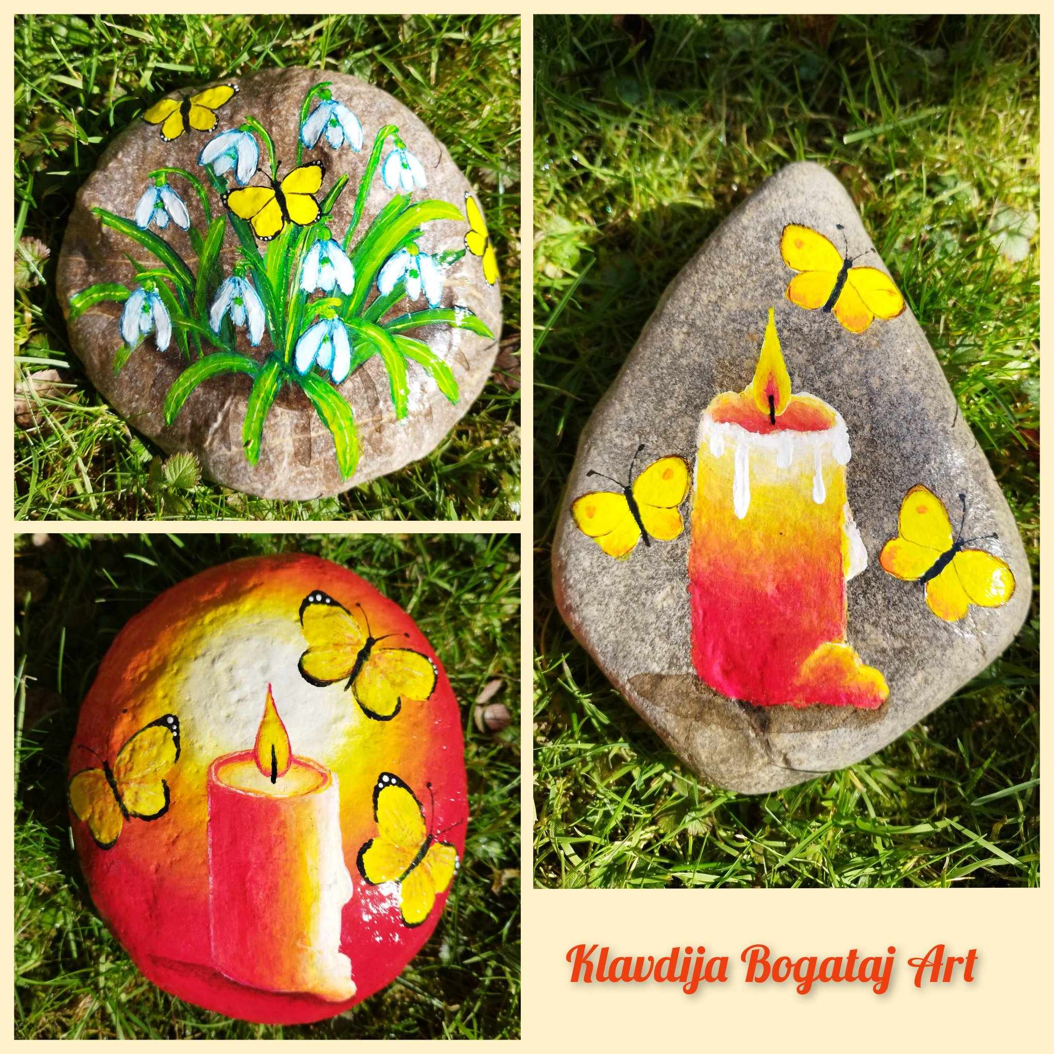 Svečke na kamnu z metulji
